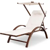 Di volio Sonnenliege SPELIO – ergonomische Liege aus Lärchenholz mit Sonnendach und Kissen, wetterfester Liegestuhl für Garten (Beige)