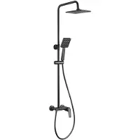 Deante BORO Duschsystem mit Armatur – Schwarz Matt – Druckknopf-Umsteller – Integrierte Ablage – Anti-Kalk