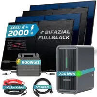 SUNNIVA 2000W Balkonkraftwerk mit 2,24 kWh Speicher MARSTEK B2500-D, 4x 500W BIFAZIAL FULLBLACK komplett Steckdose, PV Solaranlage + Solarspeicher