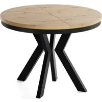 WFL GROUP Runder Esstisch Ausziehbar 80-130 cm – Verlängerbar, für 4-6 Personen mit Schwarzen Holzbeinen & Metallring – Tisch für Wohnzimmer & Esszimmer in Eiche Artisan Hellbraun