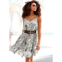 s.Oliver Sommerkleid "mit Alloverdruck aus gekreppter Viskose" luftiges Strandkleid mit Volant, Spaghettikleid, Druckkleid, Festival