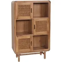 Décoshop26 - Buffet mit sechs Staufächern und drei Türen Rattan und massives gebeiztes Akazienholz 141 x 90 x 35 cm 04_0005979