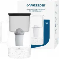 Wessper D2 BOROSILICATE Wasserfilterkanne 3 L Schwarz – Glasfilterkanne mit AquaClassic Filter, BPA-frei