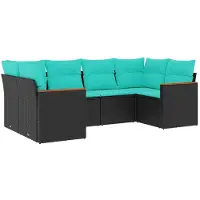 vidaXL 6-teiliges Gartensofa-Set mit Kissen, schwarzes Polyrattan