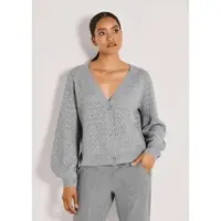 MADELEINE Elegante Strickjacke mit Ajour-Muster in silbergrau / wollweiß / melange | Gr.: 48