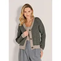 MADELEINE Cardigan aus Schurwolle mit V-Ausschnitt in cappuccino / schwarz | Gr.: 44