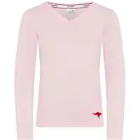 Kangaroos Langarmshirt "Shirt aus Rippware mit Spitzenkante" V-Ausschnitt mit Spitze, unifarben, mit Logostickerei