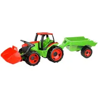 Lena GIGA TRUCKS Traktor mit Frontlader und Anhänger, rot/grün