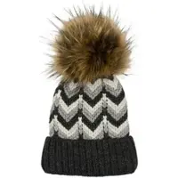 StyleBREAKER Strick Bommelmütze in Dunkelgrau-Grau-Weiß | Gr.: onesize