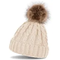StyleBREAKER Strick Bommelmütze in Beige | Gr.: onesize