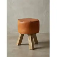 KADIMA DESIGN Sitzhocker – Holz/Echtleder, 37x45x37 cm, modern, rund