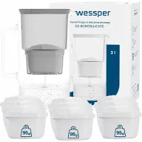 Wessper D2 BOROSILICATE Wasserfilterkanne 3 L Grau – Glasfilterkanne mit 10 AquaMax Filter, BPA-frei