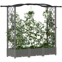 vidaXL Hochbeet mit Rankgitter und Dach Hellgrau 169 x 40 x 123 cm PP