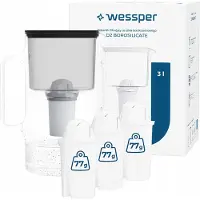 Wessper D2 BOROSILICATE Wasserfilterkanne 3 L Schwarz – Glasfilterkanne mit 4 AquaClassic Filter, BPA-frei