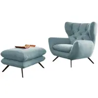 KAWOLA Sessel CHARME Hochlehnsessel Cord hellblau mit Hockerbank