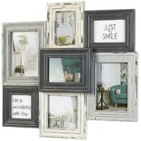 Kobolo Bilderrahmen Collage Holz NOSTALGIE Grau Creme 7 Bilder