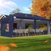 Quictent Faltpavillon 3x6m mit 6 Seitenteilen, Gartenpavillon mit Doppeln Entlüftung, Wasserdicht Stabil Pavillon mit 4 Sandsäcke & Rollentasche Blau