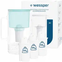 Wessper D2 BOROSILICATE Wasserfilterkanne 3 L Minze – Glasfilterkanne mit 4 AquaClassic Filter, BPA-frei