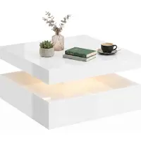 HOMCOM Couchtisch Wohnzimmertisch Hochglanz Weiß mit RGB LED Beleuchtung