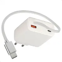 IMoshion GaN-Ladegerät mit ausziehbarem USB-C-Kabel 65W - USB-A + USB-C - Weiß