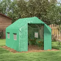 MODFU Foliengewächshaus Metall Grün 200x300x200 cm mit UV-beständiger Folie, Rolltür und 4 Netzfenstern