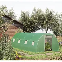MODFU Foliengewächshaus aus Stahl Grün 600x300x200 cm, begehbar, mit Rolltür, 8 Fenstern und UV-Schutzfolie