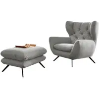 KAWOLA Sessel CHARME Hochlehnsessel Cord hellgrau mit Hockerbank