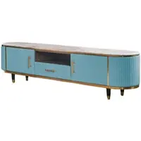 KAWOLA Lowboard MARIA TV-Bank Marmorplatte Kunstleder hellblau