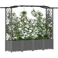 vidaXL Hochbeet mit Rankgitter und Dach Hellgrau 204 x 40 x 138 cm PP