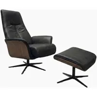 KAWOLA Relaxsessel FERREIRA Drehsessel Lederfaserstoff schwarz mit Hocker