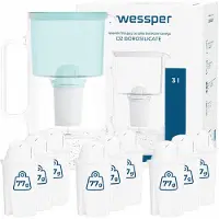 Wessper D2 BOROSILICATE Wasserfilterkanne 3 L Minze – Glasfilterkanne mit 10 AquaClassic Filter, BPA-frei