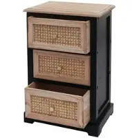 Décoshop26 - Kommode/Aufbewahrungseinheit mit 3 Schubladen aus schwarzem Holz und Rattan 63x40x28 cm 04_0006510