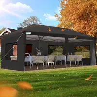 Quictent Faltpavillon 3x6m mit 6 Seitenteilen,Gartenpavillon mit Doppeln Entlüftung,Wasserdicht Stabil Pavillon mit 4 Sandsäcke & Rollentasche Schwarz