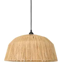 Beliani Hängeleuchte Naturfarben Metall mit Strohschirm Kuppelform 1-Flammig Langes Kabel Boho Beleuchtung Leuchte Esszimmer Schlafzimmer Wohnzimmer