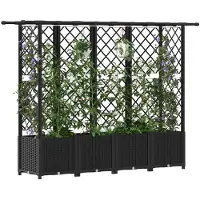 vidaXL Hochbeet mit Rankgitter und Dach Schwarz 203 x 40 x 136 cm PP