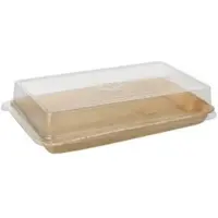 Papstar Starpak 10 Sushi-Schalen Palmblatt eckig mit rPET Deckel "Kombipack" 100 ml - 4,3 x 18,4 x 10,4 cm