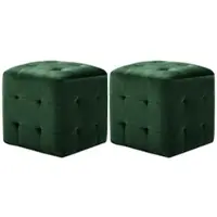 Décoshop26 - Set aus 2 gepolsterten Fußhockern/Poufs 30 x 30 x 30 cm aus grünem Samtstoff DEC029943