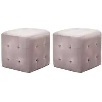 Décoshop26 - Set aus 2 gepolsterten Fußhockern/Poufs 30 x 30 x 30 cm aus rosa Samtstoff DEC029941