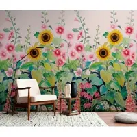 Living Walls Fototapete "THE WALL III Blumenwiese Tapete Motivtapete Blumen Blume" matt glatt Vliestapete Sonnenblumen für Schlafzimmer Küche Wohnzimmer Blumenwiese