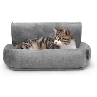 Lionto Katzen Heizkörperliege, weiche Kuschelliege mit Metallhaken, waschbarem Bezug & sicherem Halt, dunkelgrau