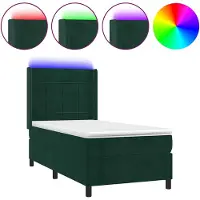 vidaXL Boxspringbett mit Matratze & LED Dunkelgrün 100x200 cm Samt
