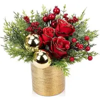 OEM Mini Weihnachtsbaum - Kunstliche Topfpflanze - Festdeko - Schnell einsetzbar - Unbestimmt - Rosafarben und Rubinrot