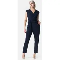 PM Damen Overall Business Jumpsuit Wickeloptik mit Bindegürtel ohne Ärmel in Einheitsgröße PM36