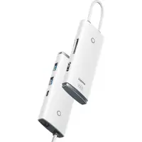 Baseus Lite Serie Multifunktionshub Usb Typ C - 2 X Usb 3.0 / Usb Typ C Pd / Hdmi 1.4 / Sd/Tf Weiss (Wkqx050102)