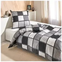 TRAUMSCHLAF Mako-Satin Bettwäschegarnitur Verso grau 160x210 cm + 65x100 cm