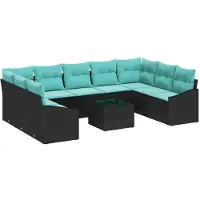 vidaXL Sofa Set mit Kissen 10 pcs Schwarz Poly-Rattan
