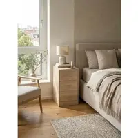 KADIMA DESIGN Nachttisch Holz 3 Schubladen Extra Hoch FOGGIA, Sonoma 38x35x68 cm