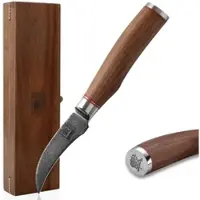 Zayiko Kurumi Damast Schäl Messer I 8 cm Klinge I Nussbaumgriff I Holzbox