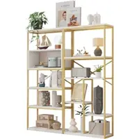 OKWISH Regal Metall und MDF Gold-Weiß 160x29,5x180 cm mit offener Mehrfachaufteilung