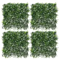 ECD-Germany Kunstpflanzen Wandpaneel 4er Set Pachysandra 50x50 cm, Grün, Künstliche Pflanzenwand Outdoor, Wandgarten Blumenwand, Sichtschutz-Hecke